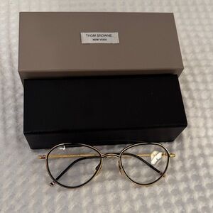 Thom Browne Gold and Navy blue Round Glasses